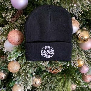 Wife.Mom.Boss beanie white black mamma mother camping hat mom